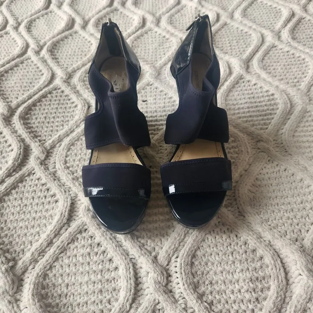 Adrienne Vittadini Navy Blue Patent Open toe Wedges Size 8.5
